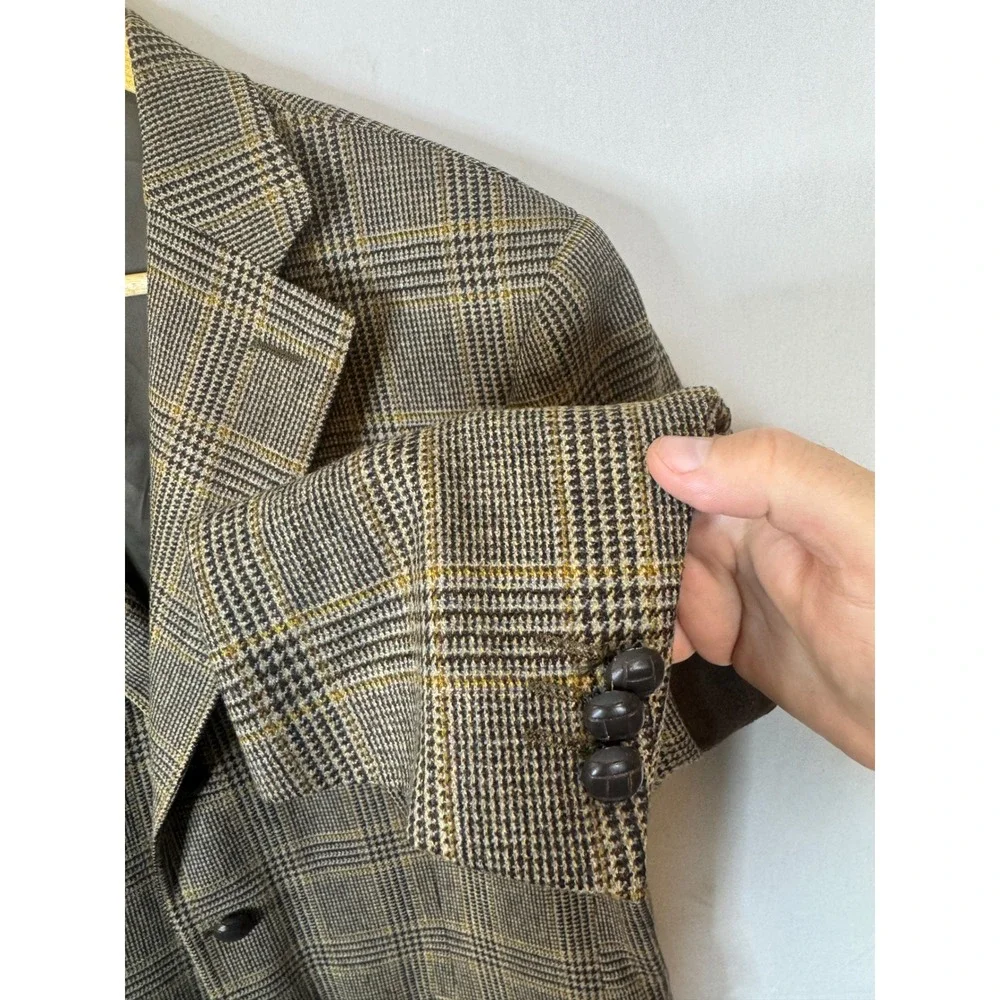 Canali Mens Wool Cashmere Glen Plaid Blazer Elbow Patches Made in Italy 42R